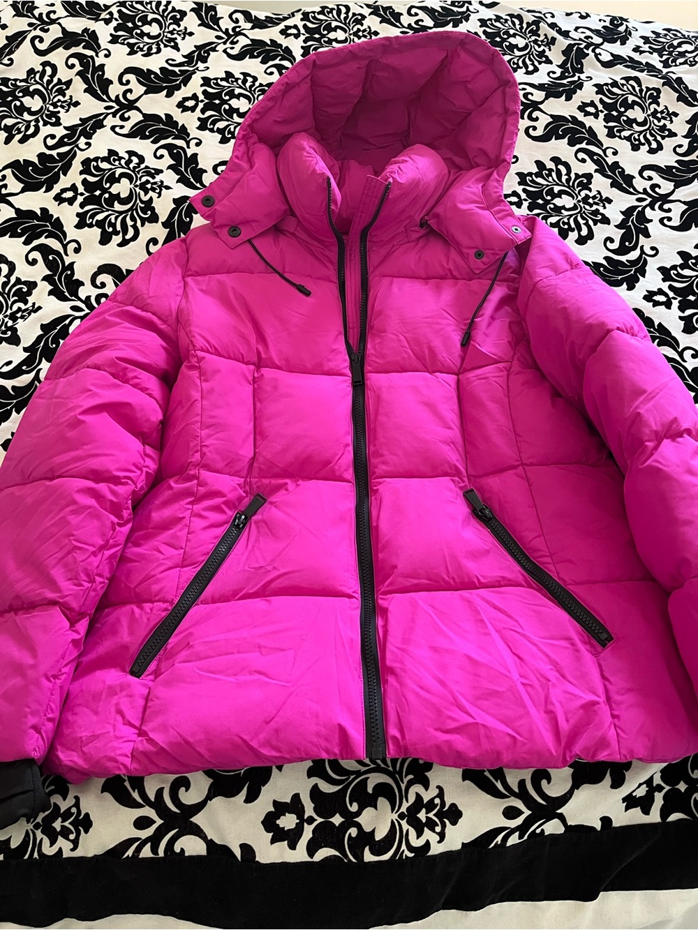 BCBG Paris Hot Pink Hooded Puffer Jacket